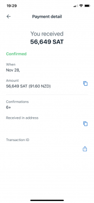 Bitcoin purchase received into Muun wallet