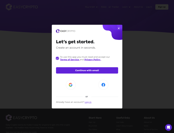 Easy Crypto Signup Screen